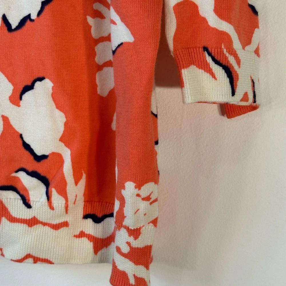 Lands' End Orange Floral Supima Cotton Sweater XL/P‎ 18 3/4 Sleeve Crewneck